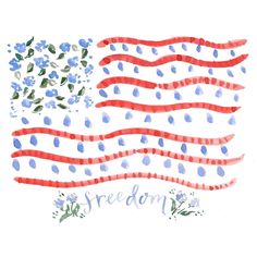 an american flag with flowers and rain drops