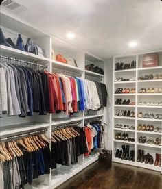 the closet is full of shoes and shirts