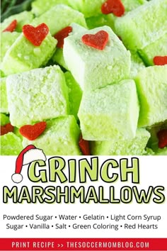 a close up of food on a plate with the words grin marshmallows