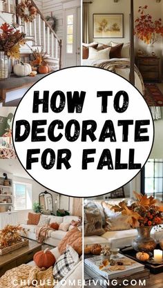 a collage of photos with the words how to decorate for fall