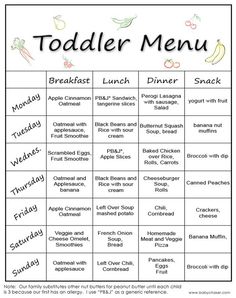 the toddler menu is shown in this image