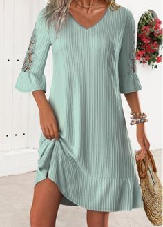 Color:Sage Green;Size:S;Size:M;Size:L;Size:XL;Size:XXL;Package Contents:1 X Dress;Occasion:Other;Style:Casual; Casual Hollow Out Mini Dress, Casual Green Dress With Lace Patchwork, Casual Hollow Out Dress For Vacation, Spring Stretch Dresses With Hollow Out Details, Casual Spring Midi Dress With Lace Patchwork, Casual Knee-length Mini Dress With Lace Trim, Casual Knee-length Dress With Lace Trim, Spring Knee-length Hollow Out Midi Dress, Casual Lace Patchwork Dresses For Spring