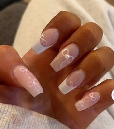 Coquette Acrylic Nails, Pink Coquette Nails, Europe Nails, Acrylic Nails Almond Shape, French Tip Nail Designs, Cute Simple Nails, Square Nail Designs, Summery Nails, Girly Acrylic Nails