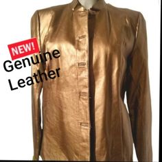 New With Tags Bronze Genuine Leather Coat. Beautiful Style Soft Leather You Will Love This Coat. Elegant Brown Leather Jacket For Spring, Classic Gold Business Outerwear, Elegant Brown Leather Jacket With Button Closure, Classic Fitted Gold Outerwear, Gold Outerwear For Business In Fall, Gold Business Outerwear For Fall, Classic Gold Outerwear For Spring, Tassel Jacket, Burgundy Leather Jacket