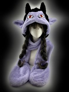 Dark Cartoon Plush Winter Warm Y2K Gothic Hat with Scarf Gloves Perfect for anyone looking to stand out while staying warm, this set is a must-have for your winter collection.     This price is for a hat only. Purple Vampire, Dark Cartoon, Gothic Winter, Hat With Scarf, Vampire Gothic, Plush Hat, Gothic Accessories, Gothic Steampunk, Black And Purple