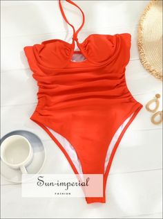 Women’s Solid Red Underwire Halter One Piece Swimsuit Swimsuit Swim 2023, Cut Out One Piece, Halter One Piece Swimsuit, Swimwear Women, Solid Red, One Piece Suit, Monokini, Women Swimsuits, Bathing Suit