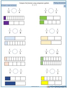 the worksheet for comparing fractions and numbers to be used in this activity