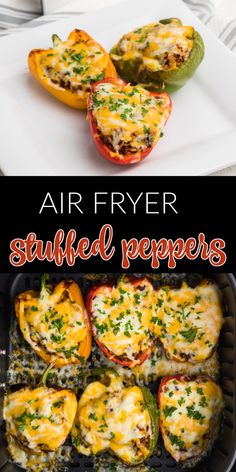 an air fryer filled with stuffed peppers