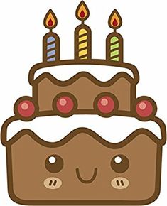 a birthday cake with three candles on it's top and smiling face in the middle