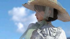 a woman wearing a large hat and veil