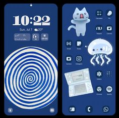 two cell phones with different icons on the back and front, one showing an octopus