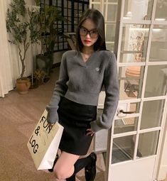 5ft 4''(166cm) tall, 95 lbs(43kg) weight and wearing a size S164cm/49kg wearing a size S - V-neck- Knitted- Crop style- Embroidered- 2 colors Casual V-neck Polo Sweater For Winter, Knit Crop, Cropped Style, New Year Celebration, Lunar New, Cropped Sweater, V Neck, How To Wear, Black