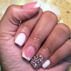 White french bling Stickers Mushrooms, Nail Tattoos, Kids Nail Designs, Overlay Nails, Squoval Nails, Super Cute Nails, Colored Acrylic Nails, Short Square Acrylic Nails, Exotic Nails