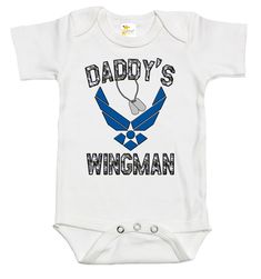 Rapunzie's cute and spirited Baby Onesie with the recognizable American Air Force insignia! Your child will be comfortable and stylish in this onesie because it is made with love from 100% cotton. It's appropriate for all seasons thanks to its basic white color and short sleeves.The eye-catching graphic design on this onesie is its best feature. The iconic United States Air Force logo, which stands for honor, valor, and loyalty, is boldly displayed on the front. The logo's finely crafted element Cotton Bodysuit With Letter Print For Playtime, Casual Cotton Bodysuit With Name Print, Unisex Cotton Onesie With Name Print, Cotton Unisex Onesie, Pre-shrunk, Unisex Pre-shrunk Cotton Onesie, Cotton Onesie With Letter Print For Playtime, Pre-shrunk Cotton Onesie, Gender-neutral Pre-shrunk Cotton Onesie, Cotton Onesie With Name Print