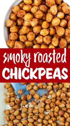 smoky roasted chickpeas in a bowl with the title above it