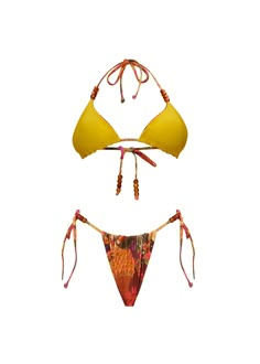 The INTI BIKINI has versatility at the top of its intricate design. It hosts the classic triangle silhouette with beaded strapping, reversible print/solid panels with ruching in the cups and bottoms for adjustable coverage. This is a 4 in 1 bikini. With the quality of this matte nylon fabric, this piece is slated to stand the test of time. Complete the look and pair with the OMMA SARONG SKIRT 80% nylon, 20% spandex Reversible string bikini Bead detailing on top & bottoms Adjustable waist can be made fuller or narrower Model (S) is 5 ft 10 in/ B cup and is wearing a size S Model (XL) is 5 ft 9/ DDD cup and is wearing a size XL Brazilian Bathing Suit, Y2k Swimwear, Mesh Leotard, Andrea Iyamah, Ddd Cup, Neutral Accessories, Sarong Skirt, Limited Edition Bag, Culotte Jumpsuit