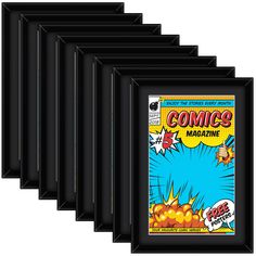 the comics magazine covers are lined up together