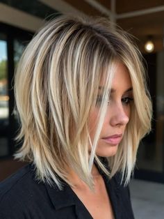 The Ultimate Bob Haircut Lookbook Gradual Haircut Medium Hair, Shoulder Length Hair With Angles, Concave Long Bob, Angles Bob Medium, Mid Lob Haircut, Straight Edge Bob Haircut, Mid Length Choppy Hairstyles, Short Bob With Stacked Back, Lob Bob Haircuts