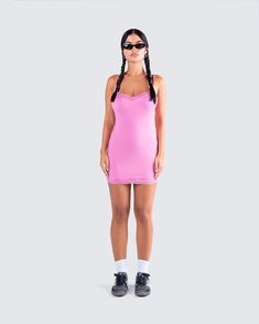 Nothing's better than a little pink dress 💗 Made from jersey fabric, and complete with lace trims, adjustable straps, and a pull-on style - this mini dress is a simple, and flirty look that is perfect for all occasions 😙 Pink Mini Dress With Built-in Bra For Summer, Casual Bodycon Mini Dress With Adjustable Straps, Pink Mini Dress With Built-in Bra, Flirty Stretch Slip Dress For Spring, Flirty Spring Slip Dress With Stretch, Spring Stretch Mini Slip Dress, Stretch Mini Slip Dress For Spring, Stretch Mini-length Slip Dress For Spring, Casual Bodycon Mini Slip Dress