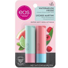 eos Natural Shea Super Soft Lip Balm Stick, Watermelon Frose And Lychee Martini, 2 Ct Watermelon Frose, Martini Flavors, Lychee Martini, Lip Balm Stick, Frosé, Lip Gloss Set, Olive Fruit, Soft Lips, Lip Care