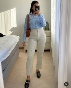 Cute Simple Interview Outfits, Loafers Interview Outfit, Simple Interview Outfit, Intern Fits, Casual Job Interview Outfit, Interview Outfits For Women, Receptionist Outfit, Job Interview Outfits