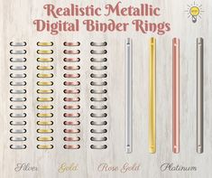 Digital Binder Rings, Digital Binder, Cropped Png, Binder Rings, Binder Clips, Platinum Rose Gold, Planner Book, Digital Book, Digital Planners