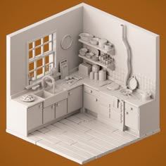 ArtStation - Small kitchen - low poly, Ângelo Fernandes Glass Blender, 3d Maya, Kitchen Construction, Low Poly Games, Bg Design, Doll Furniture Diy, 3d Blender