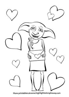 a girl with hearts in her hands and an umbrella over her head coloring page for kids