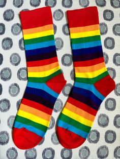 Do you love the red part of the rainbow most? If so, these soft, colorful socks are the ones for you! Unisex Adult Medium: Fits adults and teens (Shoe Sizes: Womens 9 - 11, Mens 7.5 - 9.5) 85% Cotton, 10% Polyester, 5% Spandex Care Instructions: Machine wash, cold water Shoes Teen, Colorful Socks, Rainbow Stripes, Color Collection, Crew Socks, Are You The One, Socks, Stripes, Rainbow