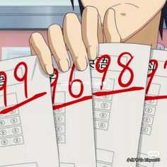 the numbers are marked in red on white paper