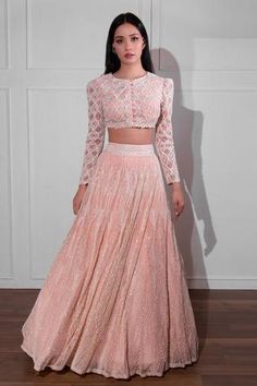 Pink lehenga with all-over floral beaded embroidery. Comes with blouse.
Component: 2
Embroidered
Neckline: Round
Sleeve Length: Full
Fabric: Crepe Silk, Net
Color: Pink
Bead, thread, resham and bugle embroidery
Front potli placket
Cutwork hem and sleeves - Aza Fashions Ritika Mirchandani, Full Sleeves Blouse Designs, Lehenga And Blouse, Sari Lehenga, Net Embroidery, Indian Outfits Lehenga, Lehenga Designs Simple, Lehenga Blouse Designs, Gaun Fashion