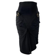 For Sale on 1stDibs - TheRealList presents: a black form-fitting Gucci skirt, designed by Tom Ford. From the Fall/Winter 2003 collection, this black midi skirt features a high Chic Party Bottoms By Gucci, Elegant Gucci Evening Skirt, Chic Gucci Party Skirt, Chic Gucci Party Bottoms, Fitted Ruched Bottoms For Workwear, Elegant Fitted Pencil Skirt With Gathered Detail, Elegant Ruched Pencil Skirt For Night Out, Fitted Elegant Gucci Bottoms, Chic Fitted Gucci Bottoms