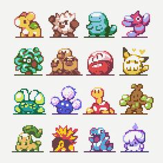 an image of pixel art with different types of animals and plants on it's sides