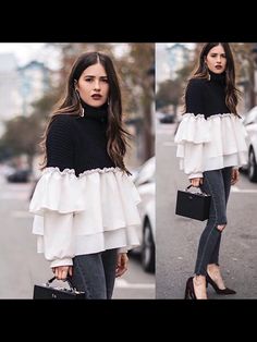 Ruffled Tops, Tops Online Shopping, White Top Women, Turtleneck T Shirt, Layered Long Sleeve, Moda Paris, Round Neck Dresses, Exclusive Fashion, Online Tops