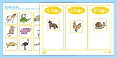 an animal themed activity sheet with 4 legs and 2 legs