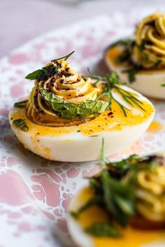 Turkish Deviled Eggs - Leisure Fan Club Turkish Poached Eggs With Garlic Yogurt, White Grape Juice, Best Egg Recipes, White Grape, Mint Sprig, Vanilla Greek Yogurt, Grape Juice, Dairy Milk, Frozen Blueberries