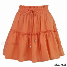 Olivia Mark - High-Waisted Elasticized Solid Color Midi Skirt for a Stylish Look Orange Skirts, Summer Mini Skirt, Flowing Blouse, Solid Skirt, Short Women Fashion, Plaid Pleated Skirt, Orange Skirt, Half Skirt, Daily Dress