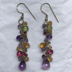 New & Unworn! High Quality Gorgeous Faceted Beads & Gemstones Create This Pair Of Artisan One Of A Kind Made Earrings. Gemstones: Amethyst, Citrine, Peridot, Ruby, Tanzanite, Pink Tourmaline. Aaa No Trades! Bundle & Save! Amethyst Multi-stone Briolette Earrings, Elegant Multicolor Crystal Earrings With Dangling Beads, Amethyst Multi-stone Dangle Jewelry, Purple Multi-stone Dangle Jewelry, Purple Multi-stone Dangle Earrings, Multicolor Drop Sterling Silver Jewelry, Multicolor Sterling Silver Drop Jewelry, Sterling Silver Dangle Earrings With Gemstone Accents, Teardrop Multi-stone Amethyst Earrings