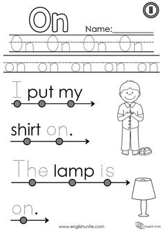 worksheet for beginning with the letter o and an image of a boy in his pajamas