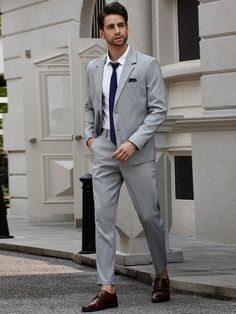 Gris Trabajo Collar   Liso  Embellished Elástico Ligero Trip Outfits, Men Spring, Long Sleeve Jacket, Slim Fit Suit, Gray Suit, Business Trip, Suit Separates, Sleeve Jacket