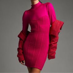 By Anthropologie Turtleneck Jumper Dress Color: Pink Size: S Pink Turtleneck Sweater, Pink Sweater Dress, Bodycon Sweater Dress, Turtleneck Sweater Dress, Sweetheart Dress, Anthropologie Sweater, Knit Mini Dress, Anthropologie Dress, Jumper Dress