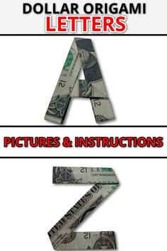 dollar origami letters and numbers are shown with the letter z in each one