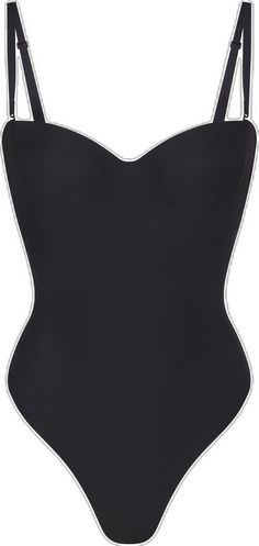 Elegant Second-skin Bodysuit For Night Out, Elegant Sculpting Backless Shapewear, Black Underwire Bodysuit, Chic Fitted Solid Shapewear, Chic Fitted Solid Color Shapewear, Sleek Nylon Bodysuit For Night Out, Elegant Black Bodysuit With Medium Bust Support, Elegant Smoothing Nylon Swimwear, Minimal Stretch Black Shapewear Swimwear