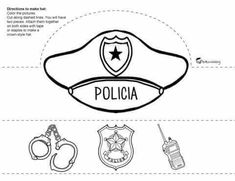 the police badge is shown in black and white, as well as some other items