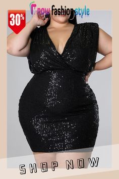 Black Fashion Sexy Plus Size Patchwork Sequins Backless V Neck Sleeveless Dress V Neck Sleeveless Dress, Style Bleu, Tight Black Dress, Black Sequin Mini Dress, Mini Prom Dresses, Sequin Outfit, Elegant Party Dresses, Vestido Plus Size, Dress Sleeve Styles