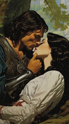 a painting of a man kissing a woman on the cheek