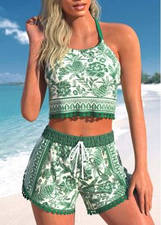 Color:Avocado Green;Size:XL;Size:XXL;Bra Style:Padded;Support:Wire Free;Pad Style:Removable;Strap Style:Adjustable;Package Contents:1 X Top , 1 X Shorts;Occasion:Sport;Style:Tribal; Plants Print, Summer Items, Shorts Pattern, Trendy Swimsuits, Printed Tankini, Bra Style, Swim Suits, Tankini Set, Swim Dress