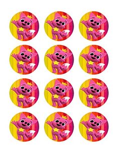 pink pig stickers with yellow and red background