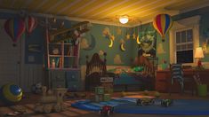 a child's bedroom with toys and decor