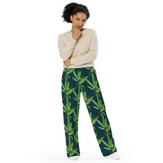 Get the comfort of pajamas in this stylish pair of wide-leg pants. With the adjustable waist and stretchy fabric, it's like your favorite sweatpants but better. * Relaxed unisex fit * Practical side pockets * Elastic waistband with a white drawstring * Can be worn on the waist or on the hips * Premium knit mid-weight jersey fabric * 95% polyester, 5% elastane (fabric composition may vary by 1%) * Fabric weight: 6.19 oz/yd2 (210 g/m2) (weight may vary by 5%) Casual Sleepwear Trousers With Elastic Waistband, Relaxed Fit Sweatpants For Vacation, Casual Sleepwear With Relaxed Fit Trousers, Casual Wide Leg Sleepwear, Casual Green Sleepwear With Elastic Waistband, Casual Wide Leg Sleepwear For Spring, Casual Sleepwear With Elastic Waistband And Wide-leg Pants, Green Wide-leg Loungewear Pants, Trendy Green Relaxed Fit Wide Leg Pants